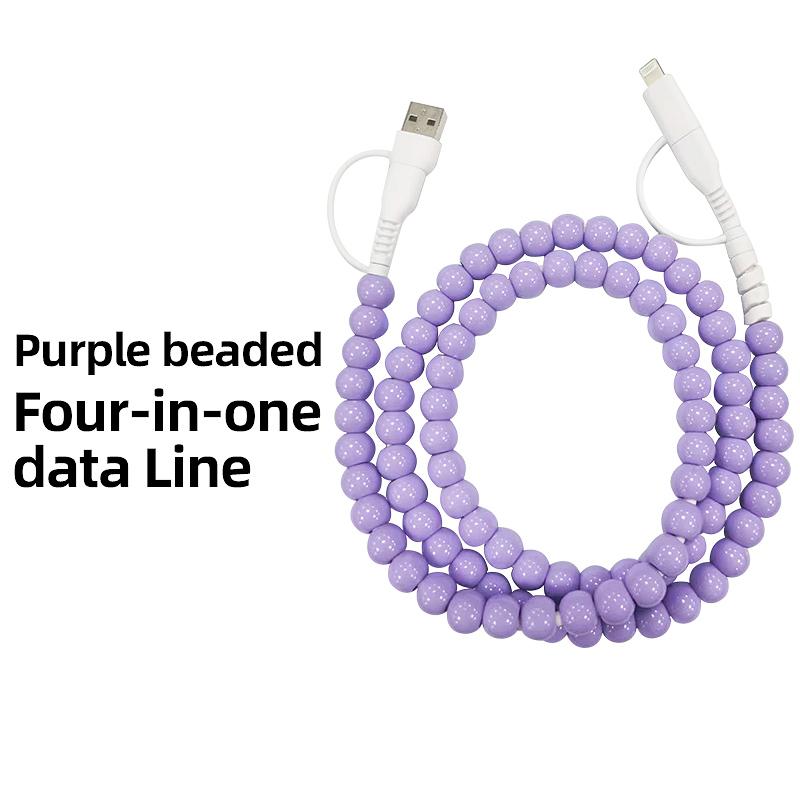 Stylish Pearl-Bead Shine Charging & Data Cable - Functional Mobile Phone Accessory, Compatible with iPhone Lightning, Samsung Type-C & All Smartphones
