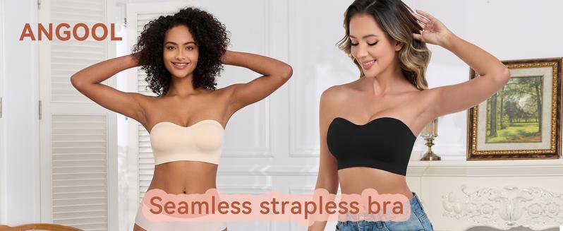 ANGOOL Non-Slip Bandeau Bras with Silicone Comfortable Strapless Bra Wireless Padded Bras Seamless Bra For Women ANGOOL Non-Slip Bandeau Bras with Silicone Comfortable Strapless Bra Wireless Padded Bras Seamless Bra For Women
