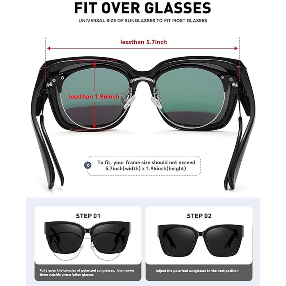 2Pcs Oversized Square Sunglasses for Women Men Frame Polarized UV400 Protection Stylish Comfortable Fit for Driving Fishing Cycling