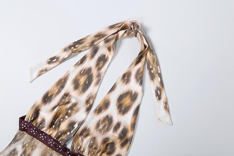 Women's Sexy Fashion Slim Leopard Print Halter Neck Dress, Trendy Sleeveles Backless Long Dress for Parties, Stylish Evening Wear, Ladies Street Fashion Clothing for Summer