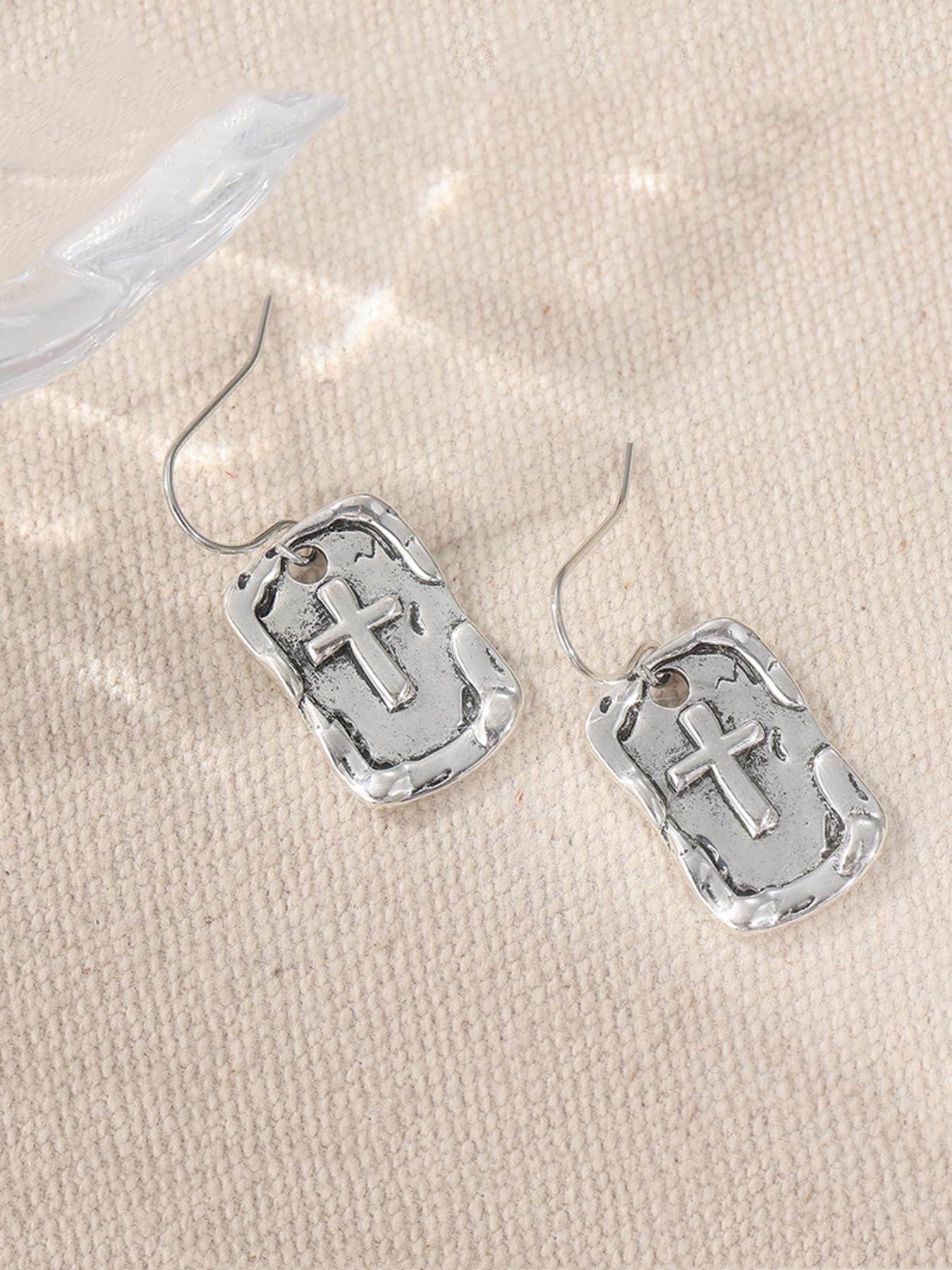 The Light Earrings, Silvery Color Jewelry, Handmade, Cross, Earrings, Lightweight, Visible Faith Jewelry