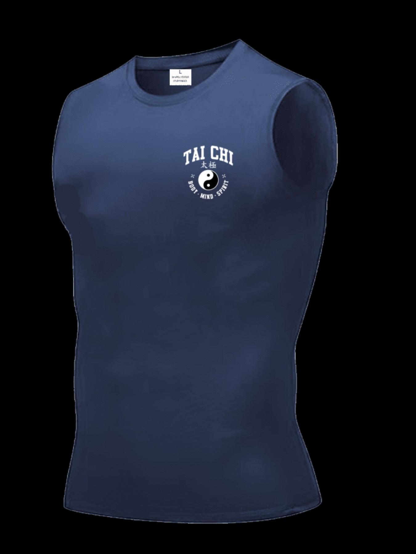 Men's Short Sleeve Sporty Slim-Fit Tee, Quick-Dry Breathable Moisture-Wicking, Tai Chi Print, Ideal for Fitness, Running, Boxing, Outdoor Activities