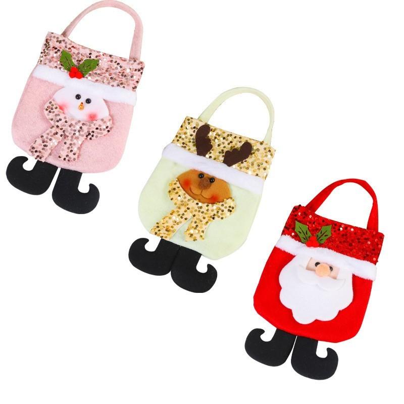 Glitter Gift Bag Christmas Santa Snowman Handbag, Candy Bag, Apple Bag, Fabric Material, Perfect for Holidays, Festive Packaging