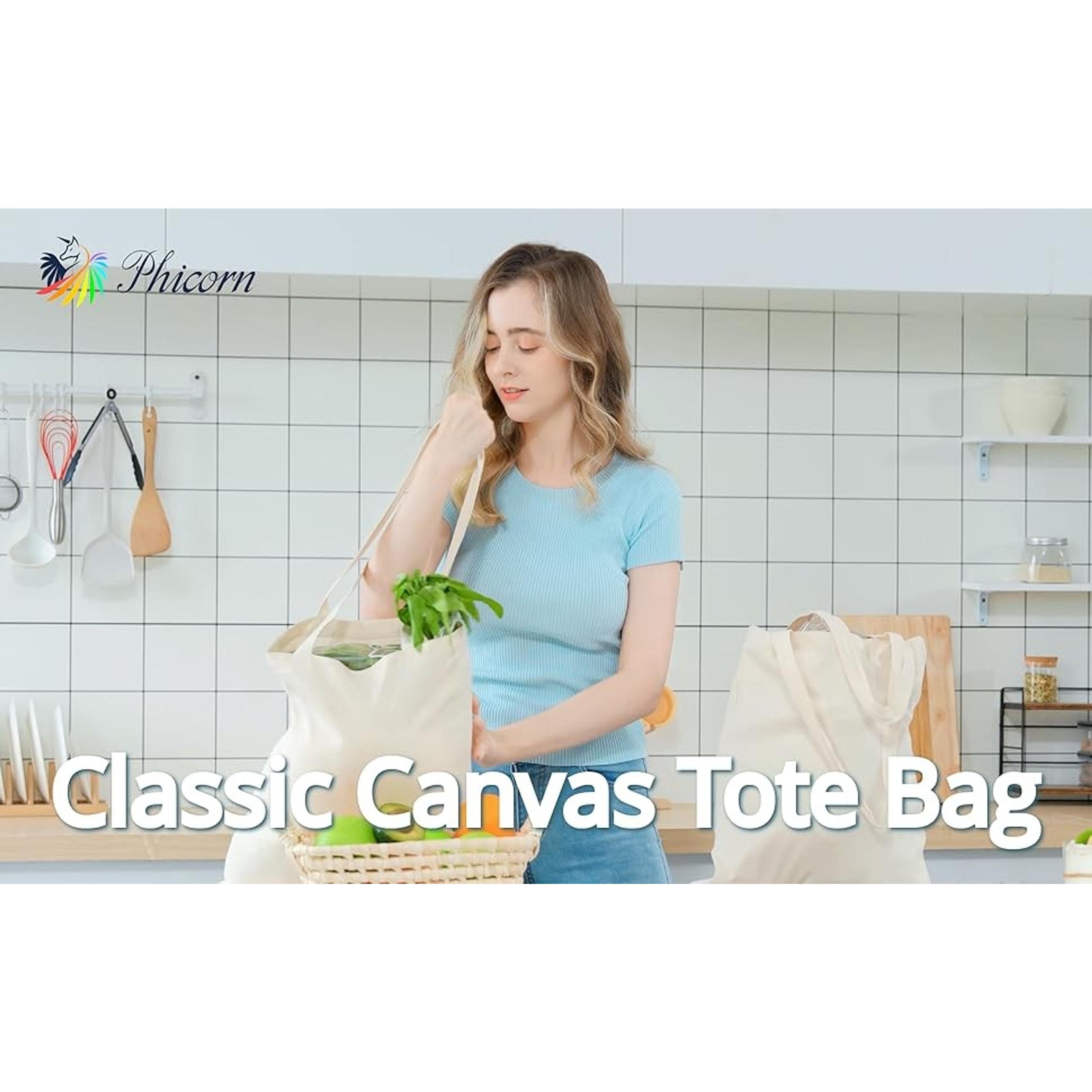 Canvas Tote Bags, 15 x 16 in – 100% Cotton Blank Reusable Grocery & Craft Tote Bag with Long Handles