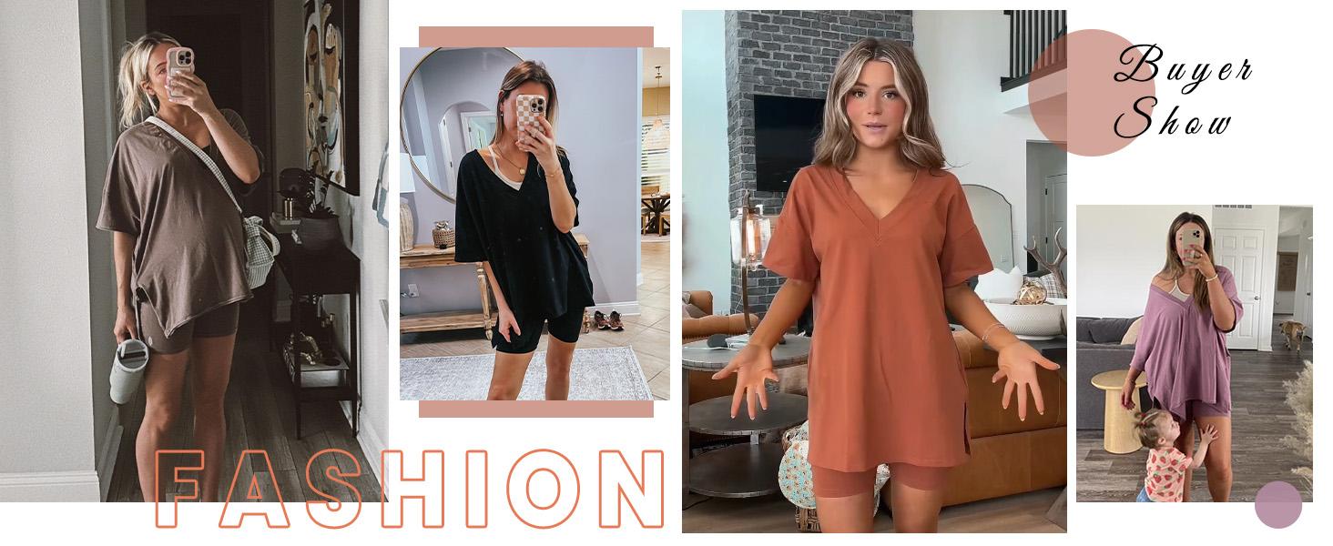 TAQCUX 2 Piece Sets for Women Biker Shorts and Oversized Shirt Matching Set Summer Outfit