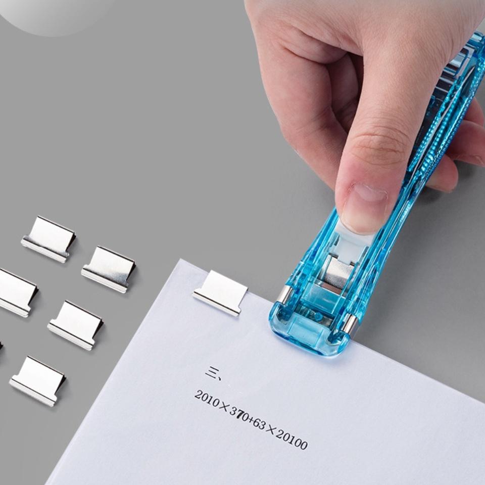 Bookbinding Machine Set with 50 Clips, Transparent Push Pin Binding Tool, No-Hole No-Nail Office Study Material Fastener