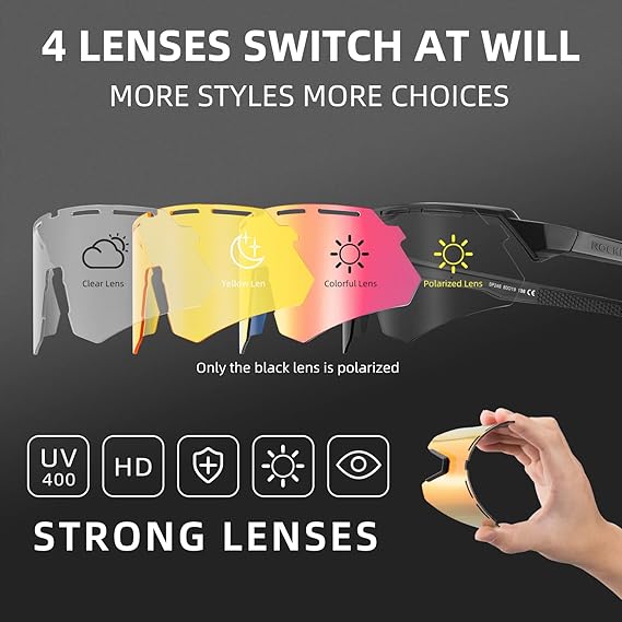 ROCKBROS Polarized Cycling Glasses with 4 Interchangeable Lenses Baseball Sunglasses for Men Womens UV400 Sports Sunglasses