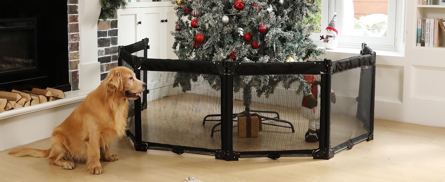 Extra Wide Baby Gate Playpen with Heat-Resistant Mesh,3 Panel Foldable Baby Fence,Indoor/Outdoor Safety Barrier,Dog Playpen & Fireplace Gate