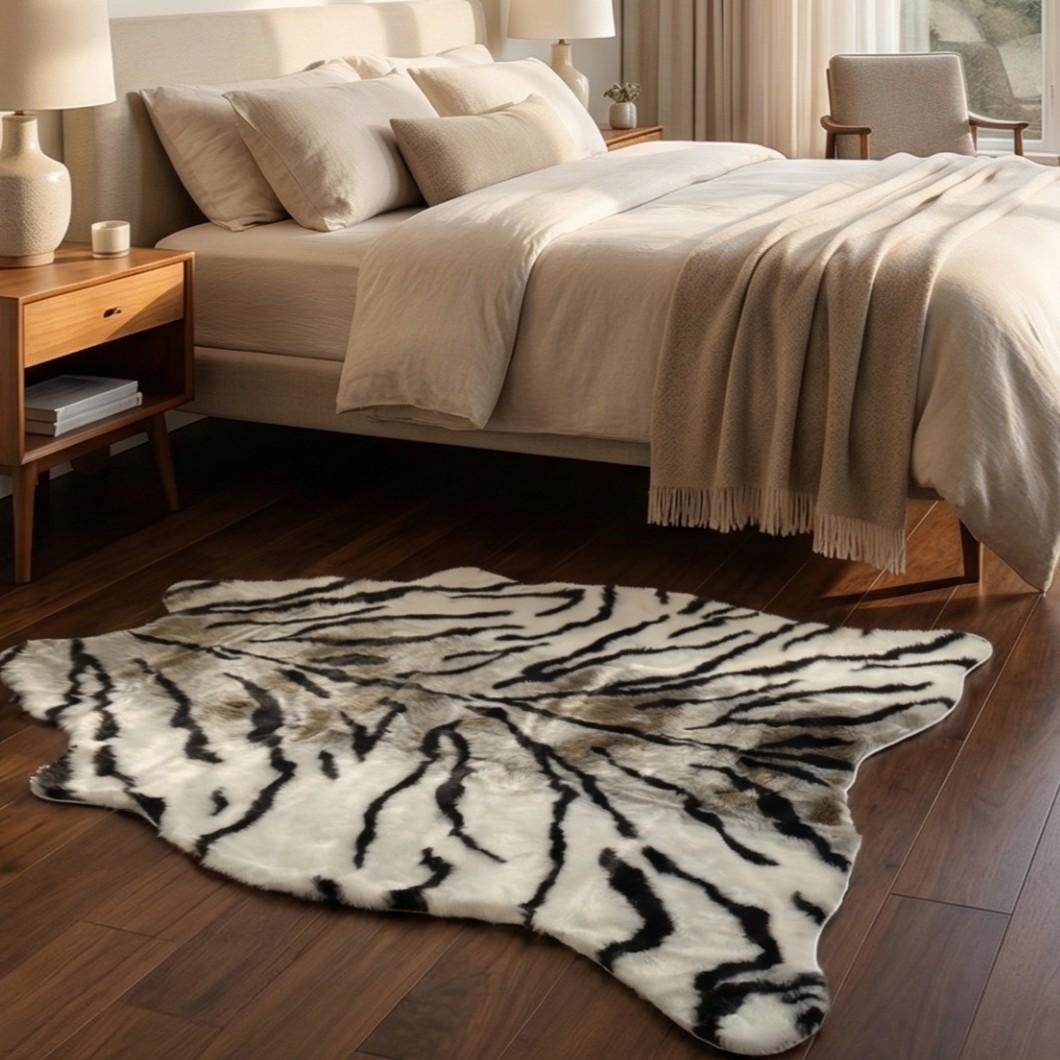 Luxurious Tiger Print Plush Rug, Animal Print Rug, Tiger Pattern Design, Soft Comfortable Bedroom Bedside Decorative Mat, Sofa Side Accent Pad, Home Decor Rugs, Non-Toxic Ca Prop 65 Compliant