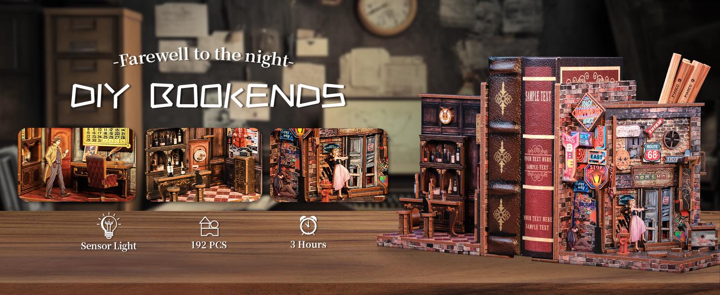 【FAREWELL TO THE NIGHT/BOOKENDS KIT/HOLIDAY GIFT/HANDMADE DIY TOYS/TIME-CONSUMING TOYS】CUTEBEE DIY bookcase with LED lights. Creative DIY toys. Bookcase decoration. Holiday gift with LED lights,cover dust