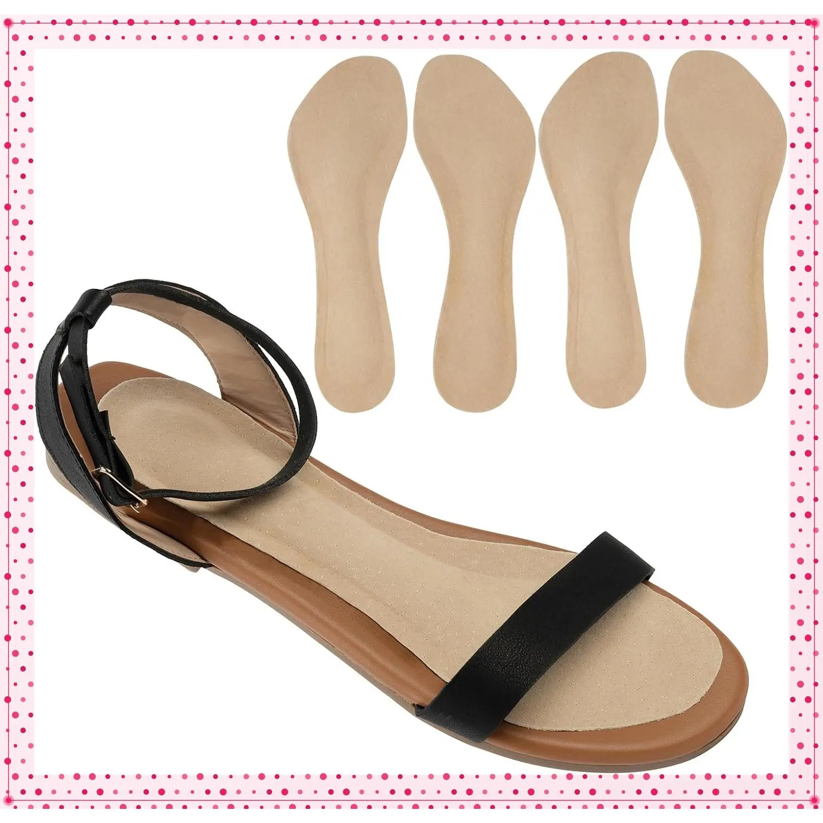 2 Pairs Pigskin Non-Slip High Heel Cushion Inserts with Arch Support, Shock & Sweat Absorption, Adhesive Shoe Insoles for Dress Shoes, Flats, Boots, Sandals - Blister & Callus Pain Relief, Fits Women Size 5-8Gift