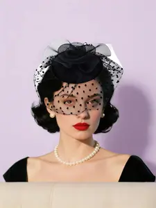 Celebrity retro headwear, mesh top hat, hair clip, veil, qipao dress, photography, decoration props