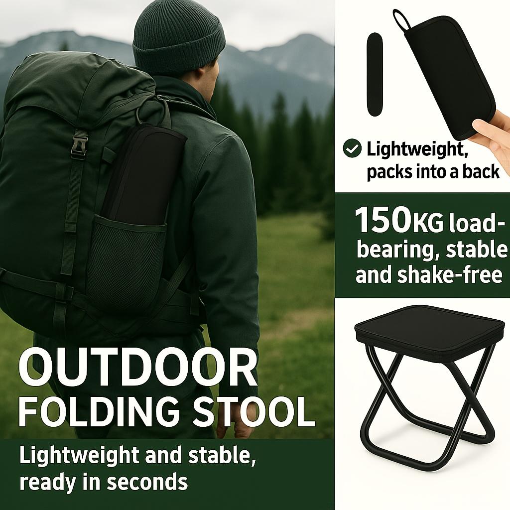 1pc Portable Folding Stool, Max 265lb/120kg Strong Stable Folding Camping Seat, Lightweight Compact Foldable Stool for Hiking, Fishing, Travel, Outdoor Events & Home Use, Collapsible Stool