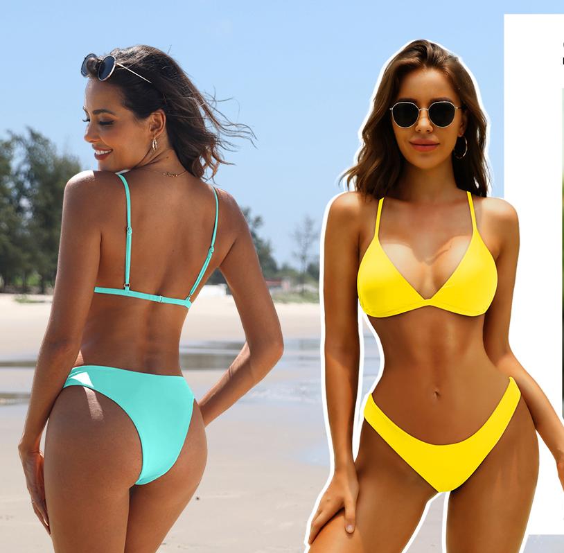 Aqua Eve Women Two Piece Bikini High Cut Swimsuit Triangle Bathing Suit Sexy Bikini Set
