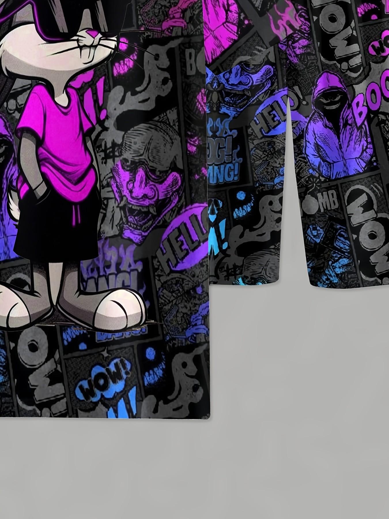 Summer Men's Outdoor Quick-Dry Short Sleeve T-Shirt and Shorts Set, Retro Cartoon Rabbit Print, Casual Street Fashion, Ideal for Daily Wear, Fitness, Running