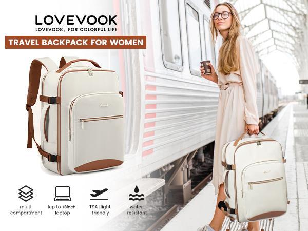 LOVEVOOK Colorblock Carry-On Travel Backpack with 3 Packing Cubes and Laptop Compartment - Personal Item, TSA-Friendly, Airline Approved Travel Bag for Hiking, Overnight, Weekend,SpringStatements