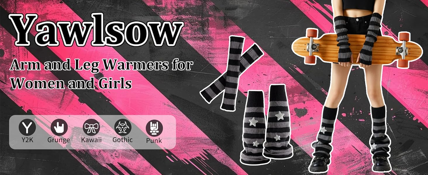 Y2k Arm and Leg Warmers for Girls Women Knit Leg Warmer Kawaii Lolita Goth Harajuku Streetwear Grunge Accessories