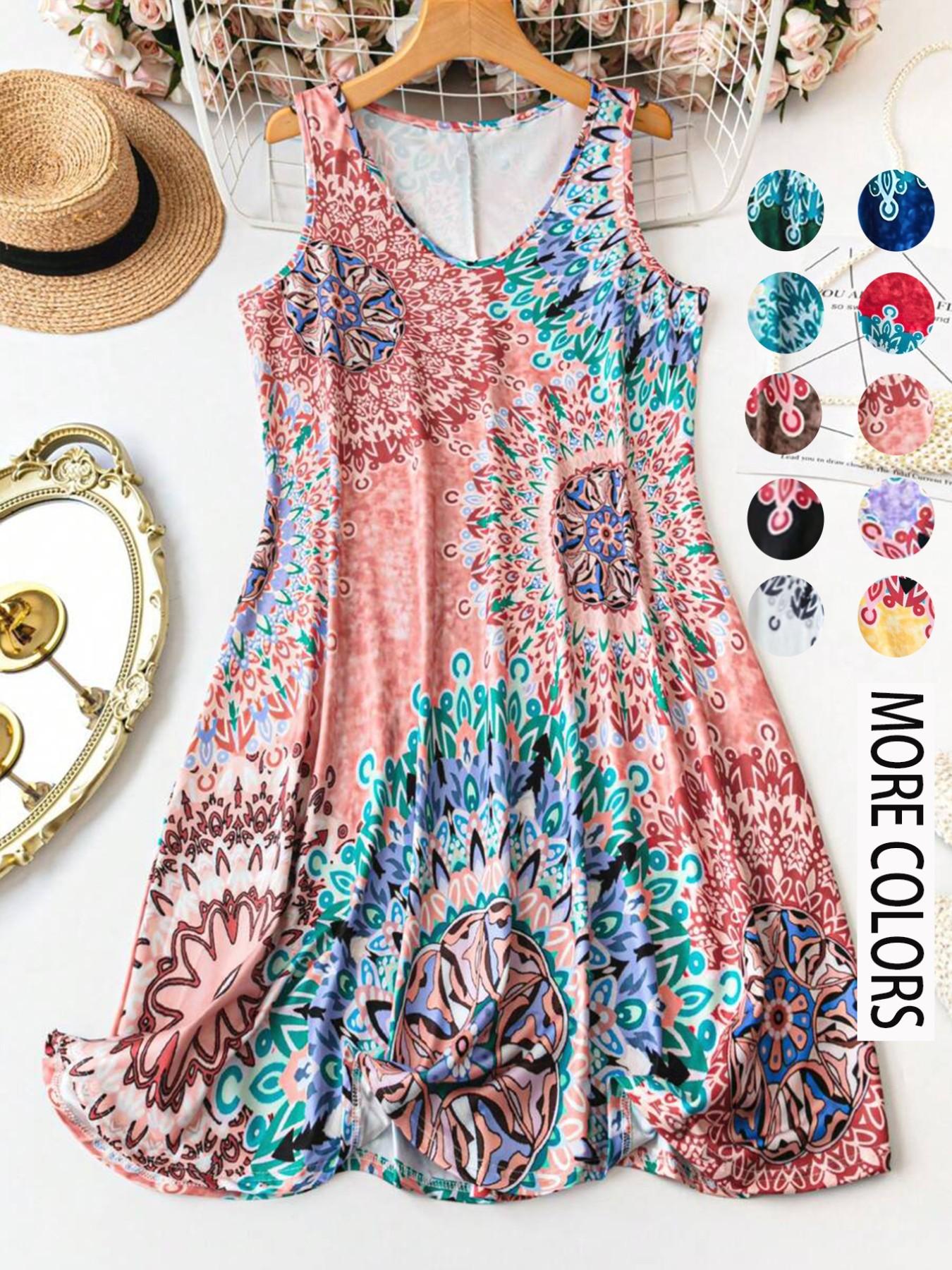 Women's Plus Size All Over Print Tank Dress. Casual Basic Sleeveless Dress. Comfortable and Stylish. Perfect for Vacation and Home Use. Boho. Bohemian Women's Plus Size All Over Print Tank Dress. Casual Basic Sleeveless Dress. Comfortable and Stylish. Perfect for Vacation and Home Use. Boho. Bohemian