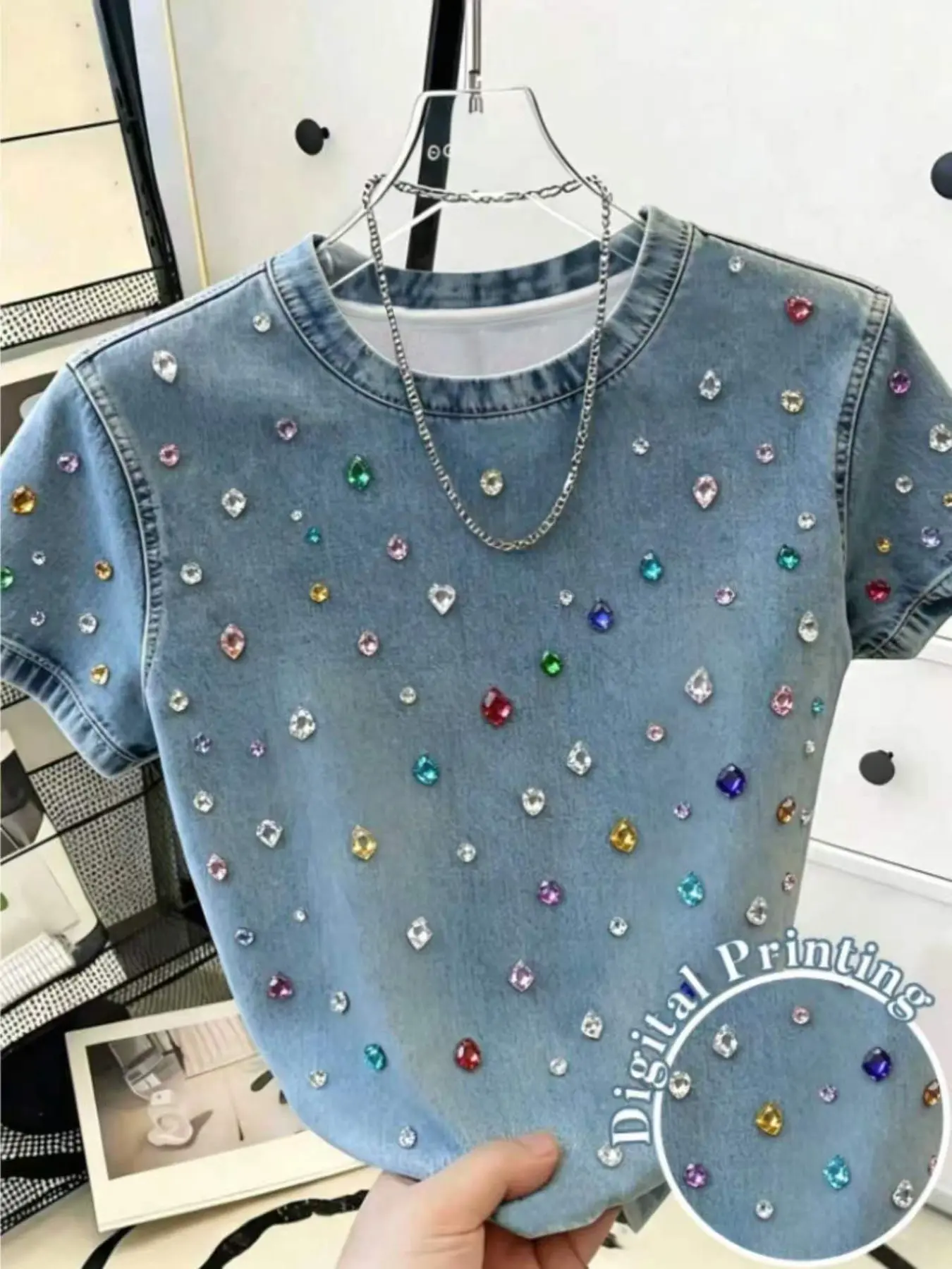 Women's Short Sleeve T-Shirt, All over Print, Slim-Fitting, Casual Style, Round Neck, Bright Colors, Daily Wear, Unique Design
