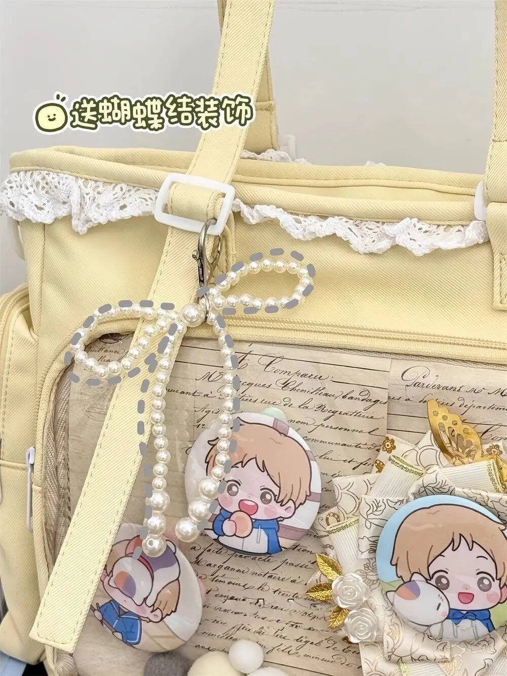 New Nylon/Polyester Ita Bag for Lolita Girls - Transparent Large-Capacity Shoulder Tote, Crossbody, DIY Display Casual Handbag