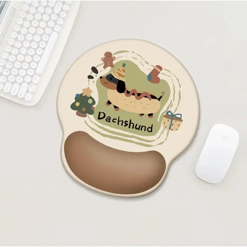 Cute Dachshund Mouse Pad with Wrist Support Ergonomic Gel Memory Foam Mousepad Non-Slip Rubber Base Kawaii Christmas Dog Desk Mat Wrist Rest Cushion Pain Relief Pad for Laptop Office Computer Women Kids