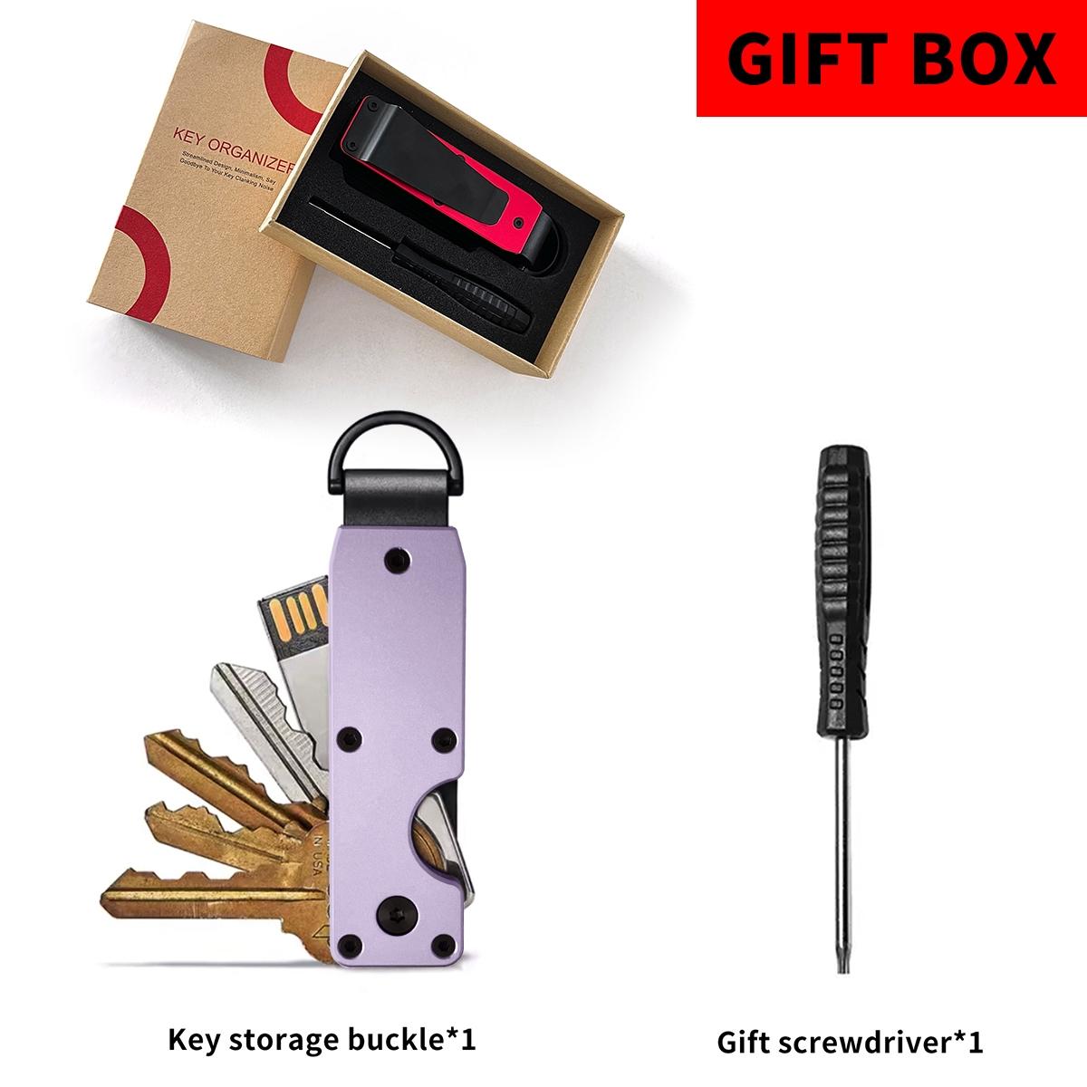 Minimalist Keychain, Heavy Duty Keychain - Compact Metal Key Storage Box With Screwdriver Carbon Fiber Pattern Unisex Key Clip Anti-Scratch Surface, Keys Sleek Light Slim, Durable Key Ring Holder With Gift Box, Gift For Friends, Family, Stylish Keychain