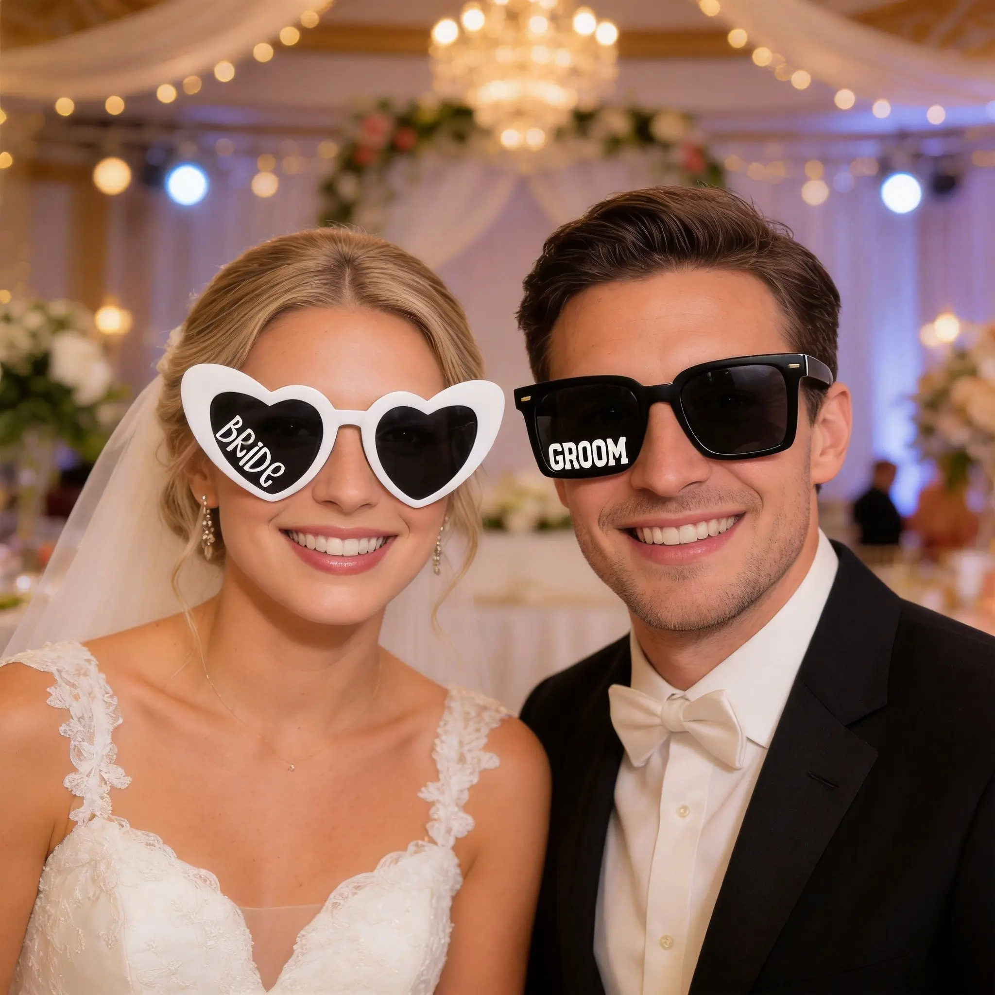2 Piece Wedding Glasses Set, Heart Bride Glasses + Square Groom Glasses, Fun Party Props, Bridal Shower, Engagement Party Essentials