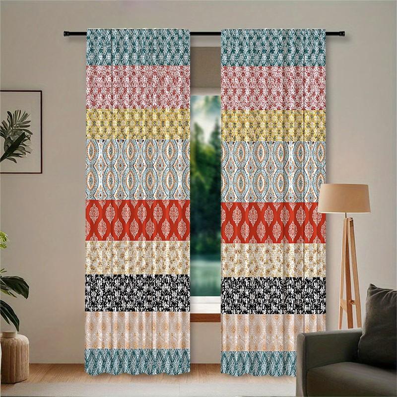 2 pieces of high-definition digital Bohemian-style patchwork pattern printed curtains, made of polyester with semi-transparency, machine washable, suitable for bedrooms, living rooms and home decoration curtains.