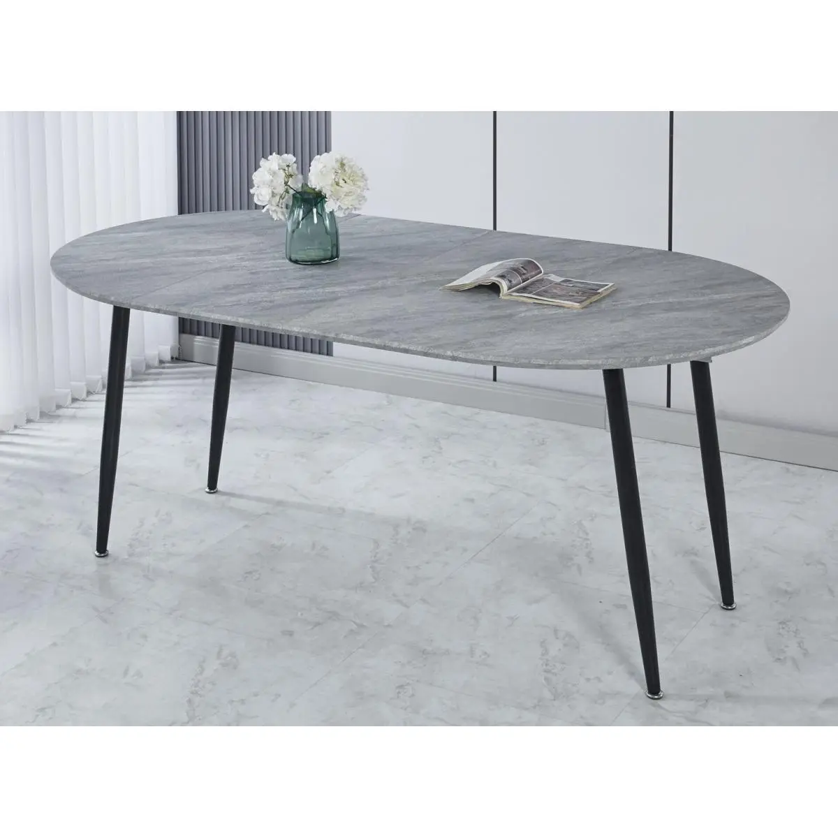 Modern Extensible Dining Table with Oval MDF Top and Metal Legs, Expandable 100/140/180 x 100 x 75 cm, White