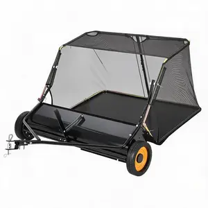 44 Inch Tow Behind Lawn Sweeper, 25 cu. ft Large Pull Behind Grass Sweeper, Heavy Duty Leaf & Grass Collector with Dumping Rope Design, Adjustable Sweeping for Yard, Farm, Garden