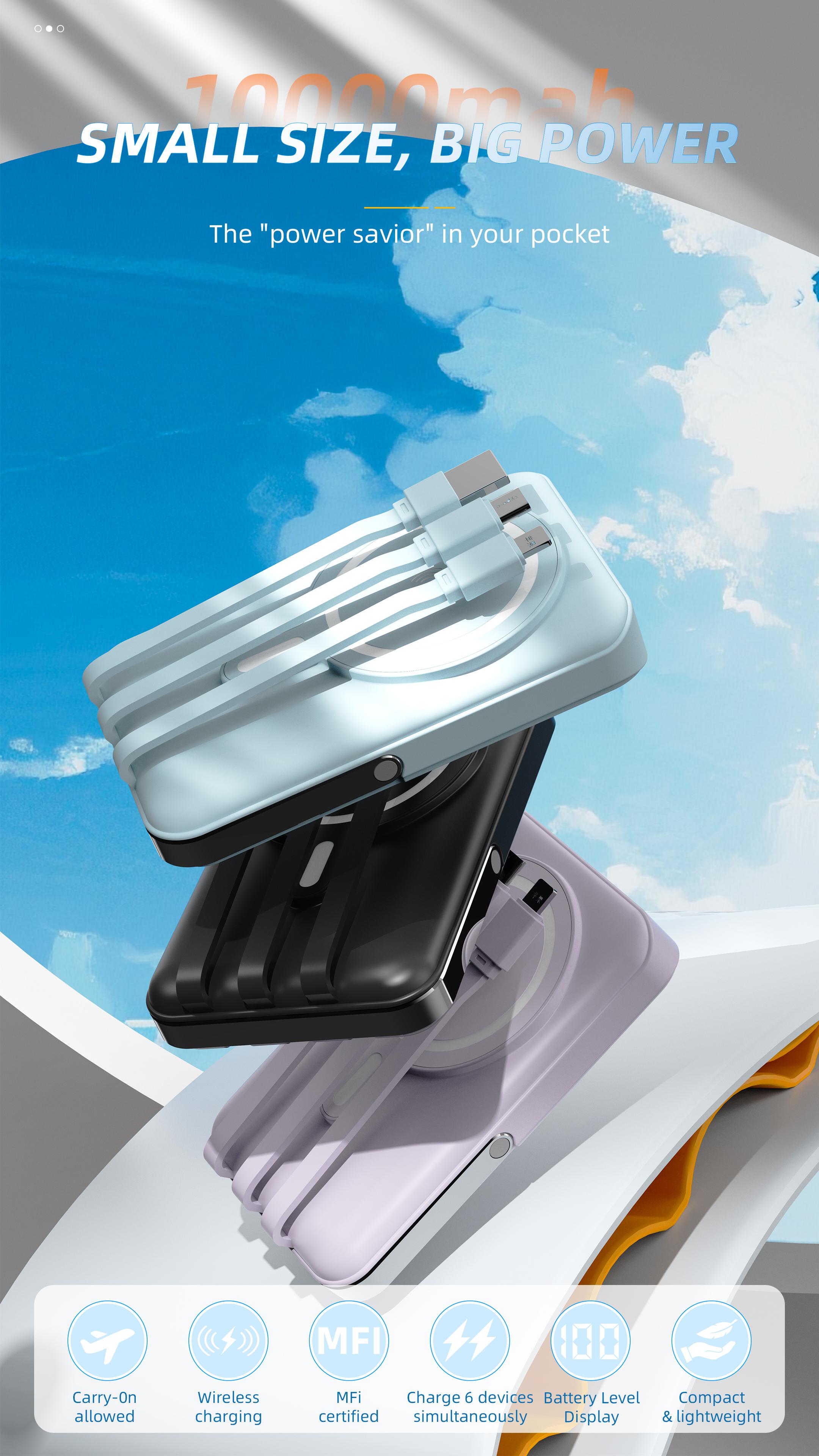 Magnetic Wireless Portable Charger, Foldable 10000mAh Battery Pack with USB-C Cable , Magsafe 15W PD Fast Charging Power Supply for iPhone 16/15/14/13/Pro/Mini/Pro Max Valentine's Day Gift