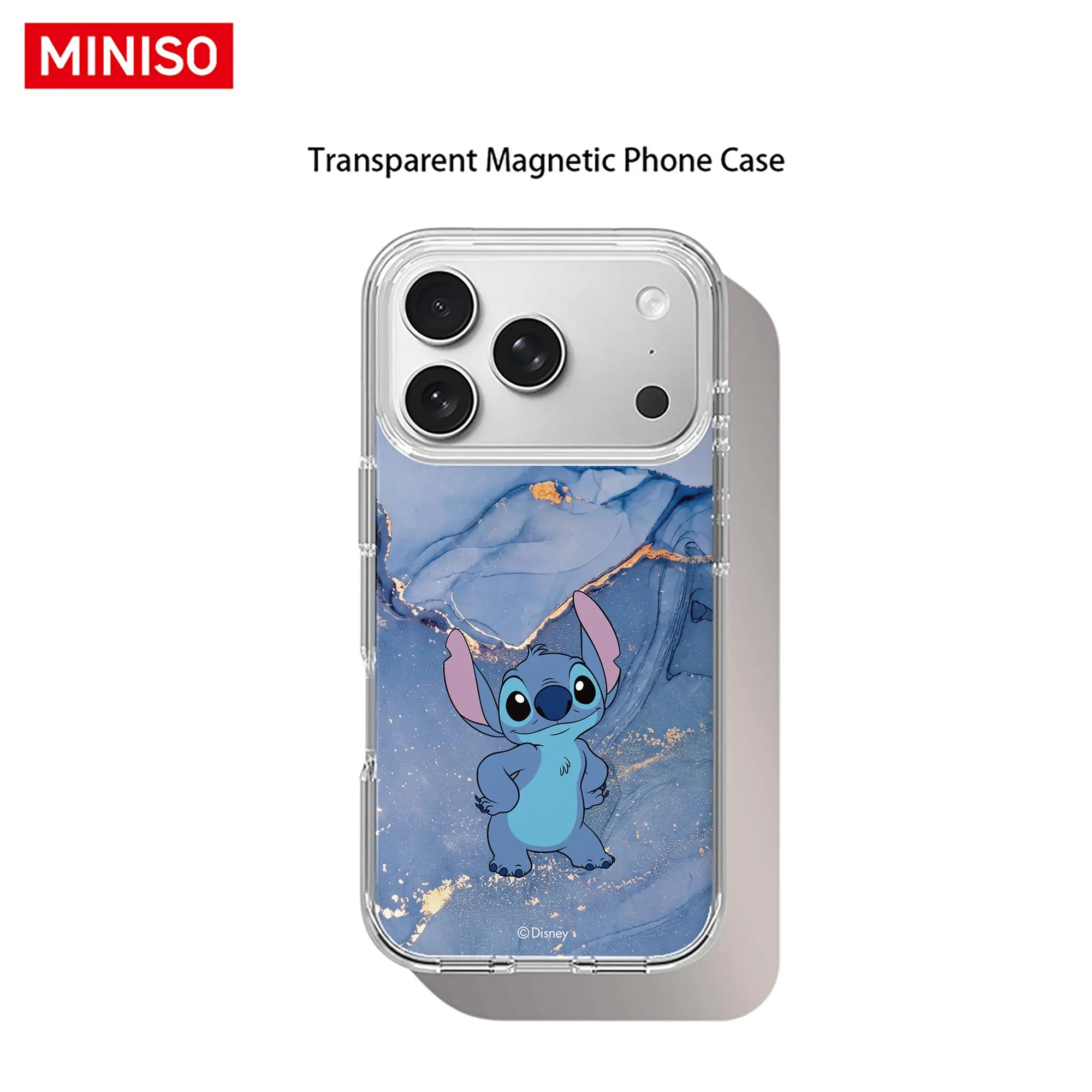 Disney Stitch Blue Marble Gold Foil Marble Design Phone Case Transparent Magnetic Shockproof case suitable for iphone 17 Pro Max/17 Pro/17 Air/17/16/15/14/13/12/11 Series