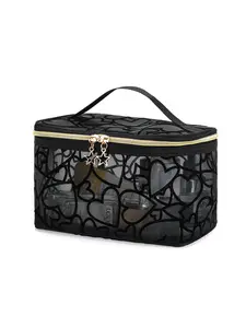 Heart-Shaped Mesh Makeup Bag Handbag, Single-Layer Mesh Storage Bag, Cosmetic Organizer, Elegant & Practical Design, Perfect Gift Idea, Handheld Cosmetic Pouch