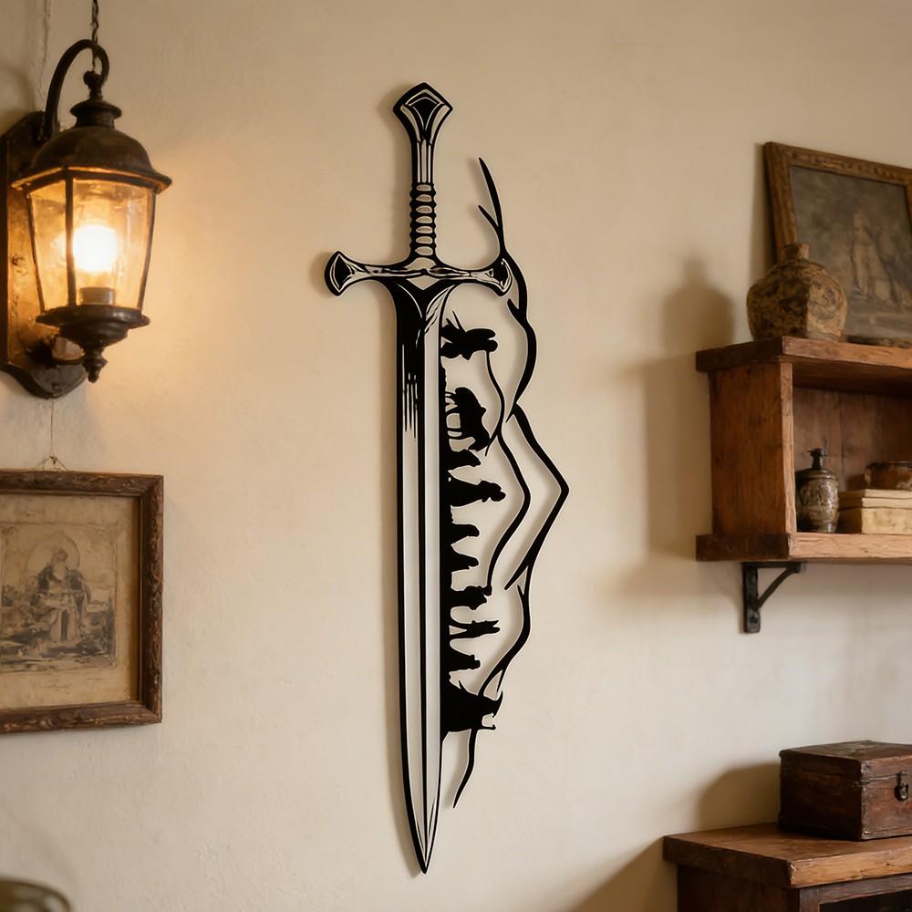 1 piece of "One Ring King" metal wall art - vintage wire silhouette mural, Frodo and Sam, fantasy home decoration, suitable for LOTR fans, Christmas gifts, Middle earth enthusiasts, western wall art