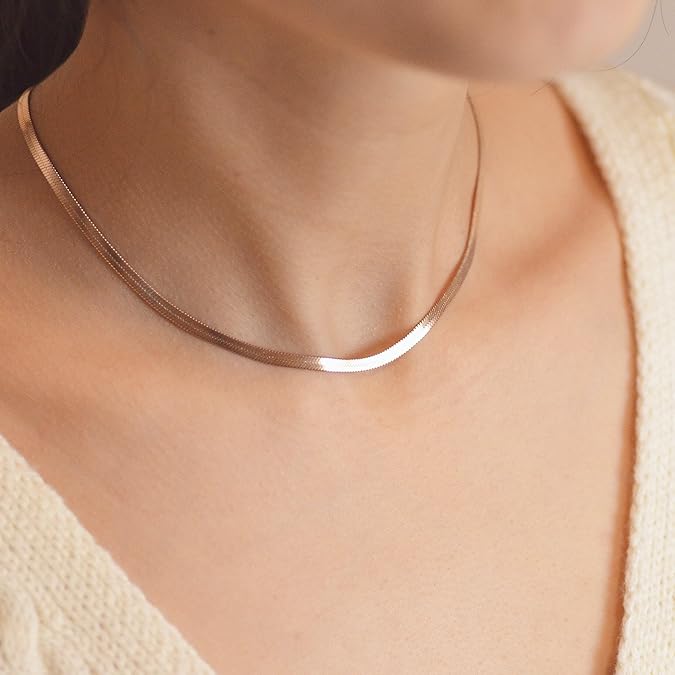 FREEKISS Herringbone Necklace for Women Dainty Snake Chain Choker Necklaces,Simple Layered Necklaces Jewelry Gift for Women