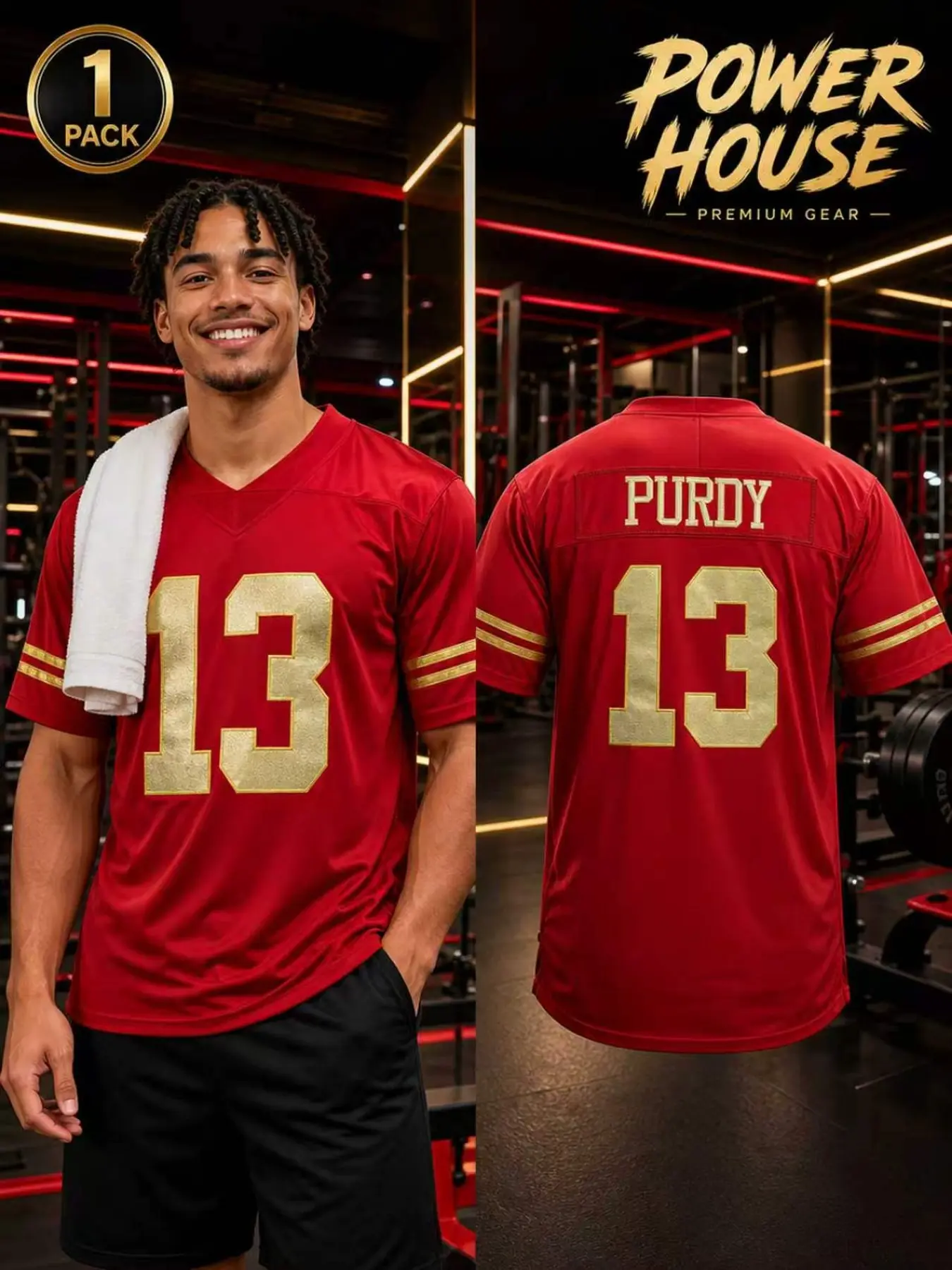 Unisex Embroidered Football Jersey for Men Women, Red Gold Number 13 V-Neck Stitched Sports Shirt, Classic Fan Jersey for Game Day Party Daily Streetwear Gift