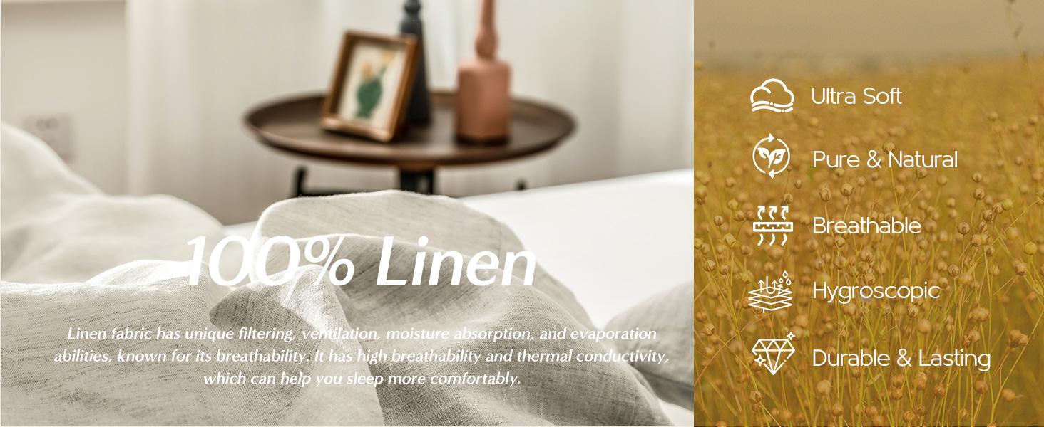 Simple&Opulence 100% Linen Duvet Cover Set, Belgian Flax Breathable Bedding, Comforter Cover+ Pillowsham with Coconut Button Closure