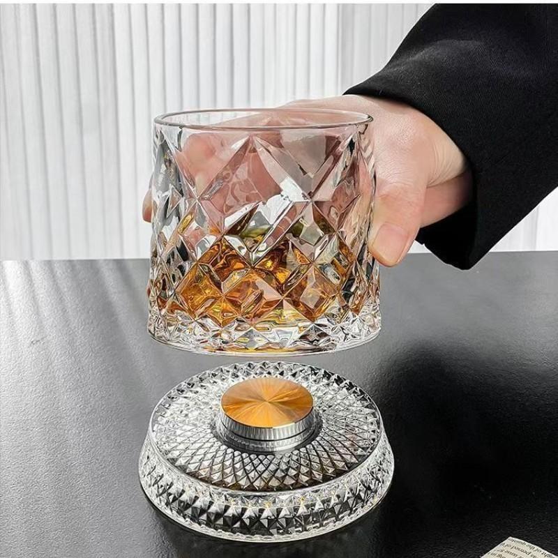360° Rotating Whiskey Glass, Carved Crystal Wine Cup, Stress Relief Drinkware, Ideal Gift for Friends and Family