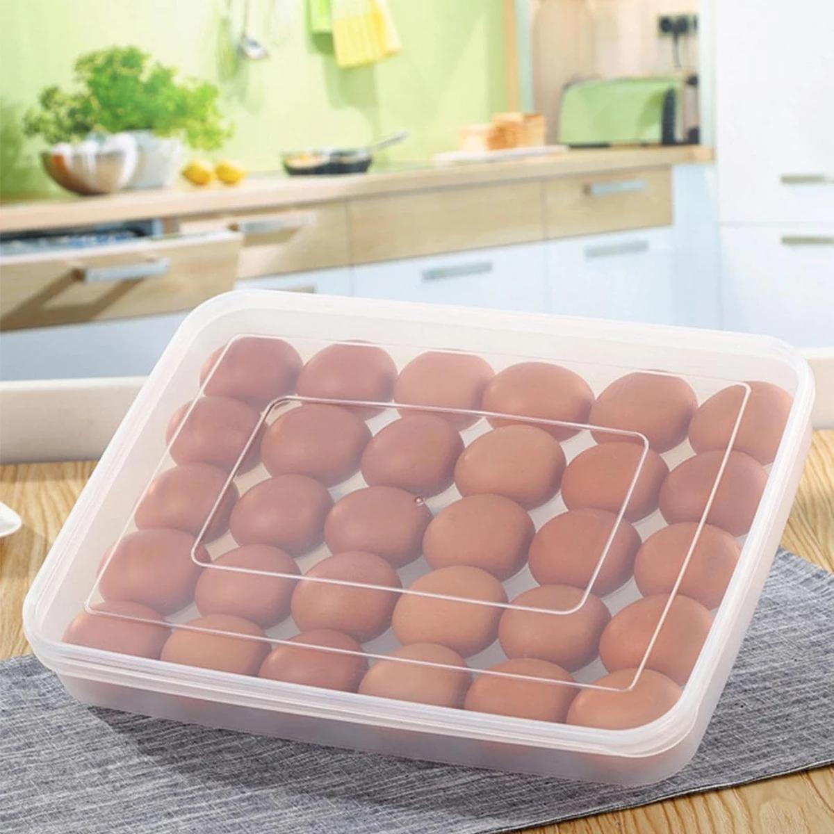 Simple Design Egg Box 30 Grid Refrigerator Storage Container, Plastic Food Preservation Egg Tray, Kitchen Organizer, Durable & Convenient
