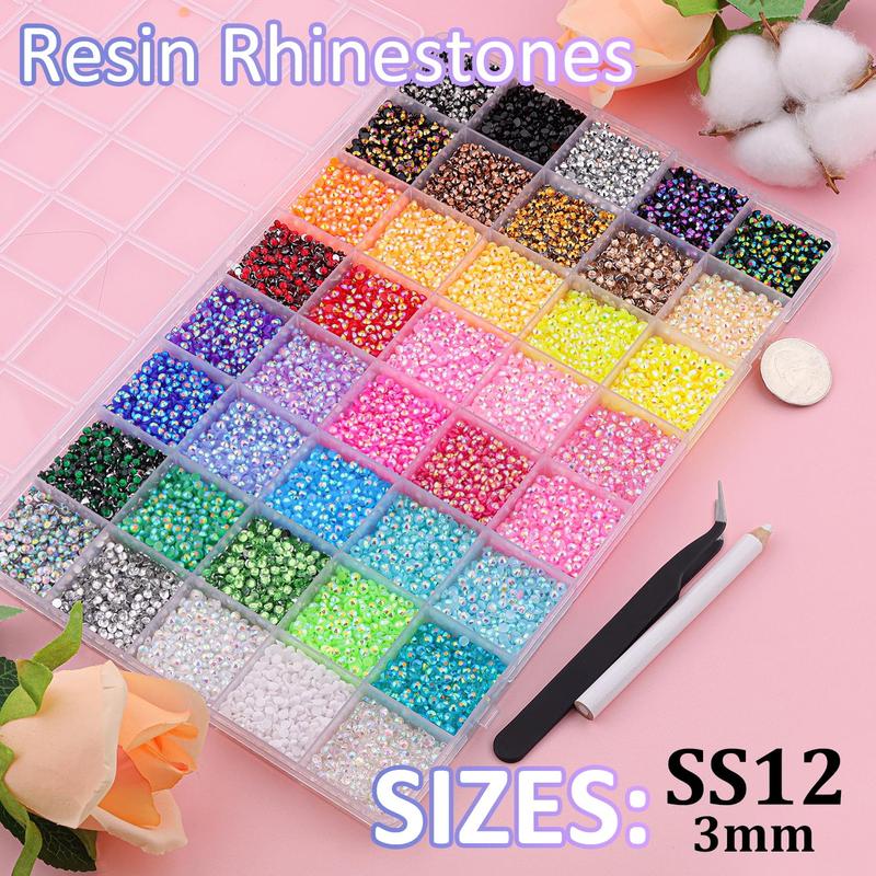 Bedazzling Kit, 40 Colors 3 mm Laser Sparkling Resin Rhinestones with three 10 ml B-7000 Glue Tubes, Tweezers and Drill Pen for Nail Art, Phone and Clothing DIY