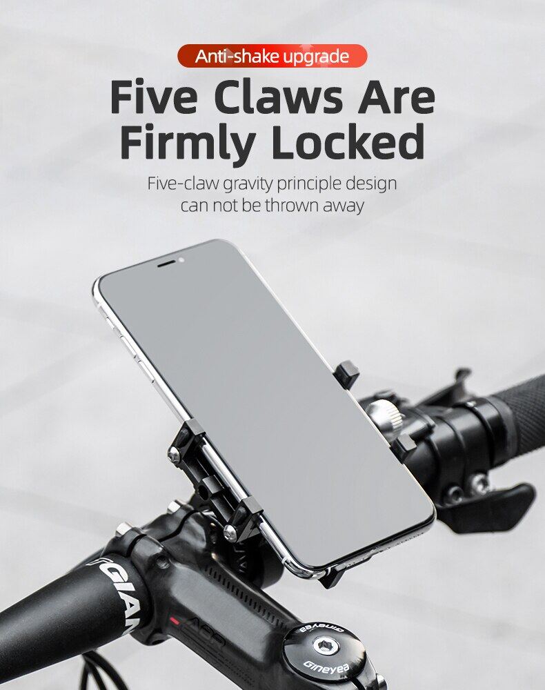ROCKBROS Bike Phone Mount Holder Motorcycle & Bicycle Handlebar Cell Phone Holder 360° Rotatable Aluminum Phone Clip for iPhone 11 12 13 Pro Max Mini X XR Xs Plus Samsung S21 S20 S10