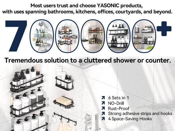 YASONIC  Bathroom Accessories Storage Rack Set, 5/6 Counts/set Wall Mounted Shower Shelves,  Punch Free Storage Organizer for Home Bathroom，shower Organizer
