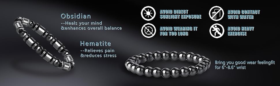 4Pcs Hematite Bracelet for Men Women Bangle Beaded Bracelet Magnetic Tiger Eye Stackable Bracelets