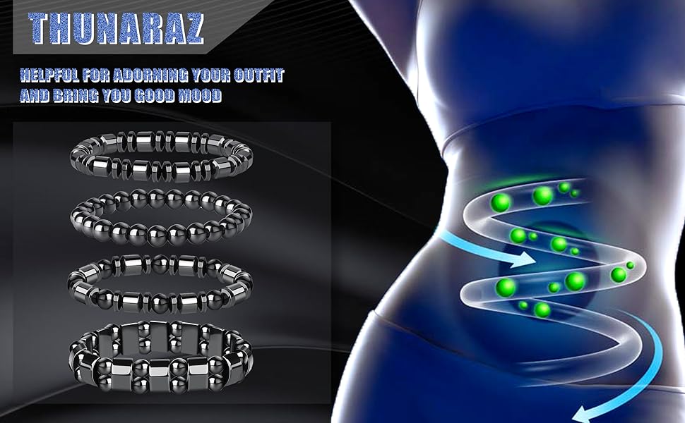 4Pcs Hematite Bracelet for Men Women Bangle Beaded Bracelet Magnetic Tiger Eye Stackable Bracelets