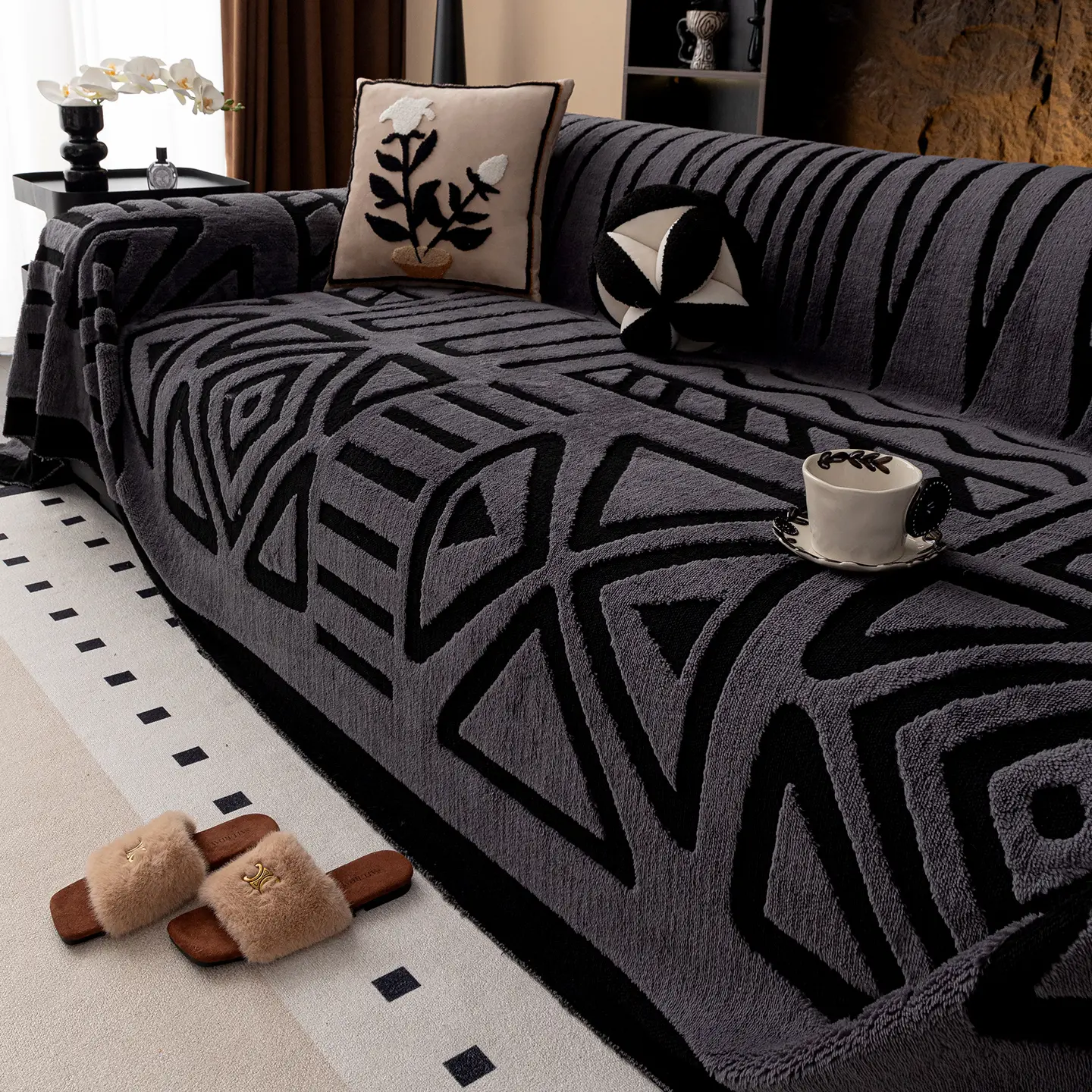 Geometric Pattern Sofa Cover, 1 Count Soft Comfortable Sofa Slipcover, Dustproof Sofa Protector for Home Living Room Office