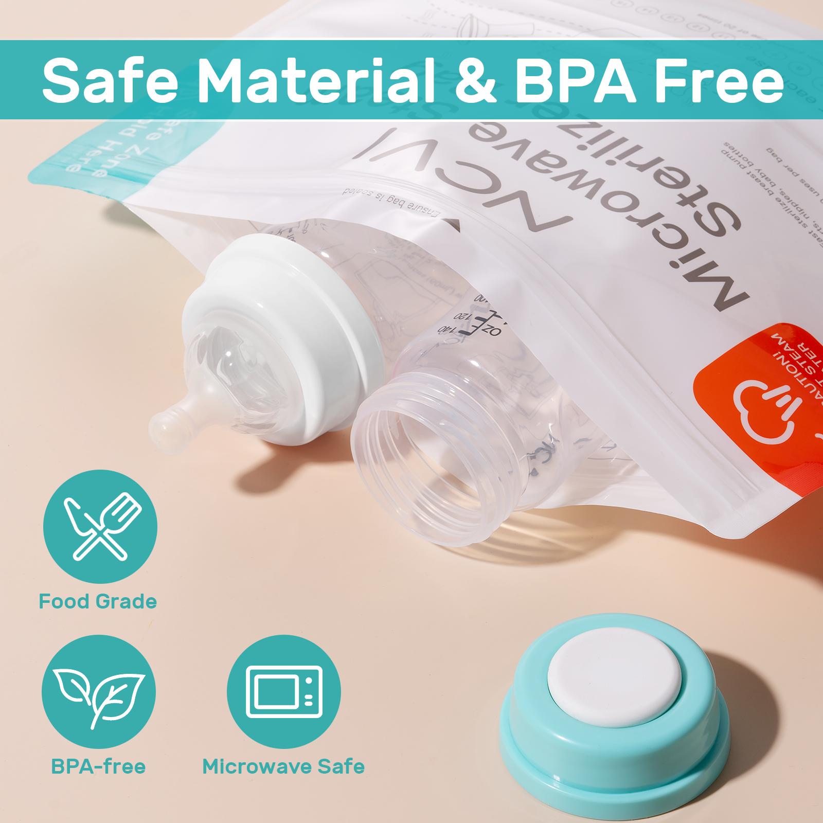 NCVI Microwave Sterilizer Bag for Baby Bottles, Pacifiers, Teethers & Breast Pump Accessories – BPA-Free, Reusable, Rapid Sterilization, 15 Pack, Suitable for Travel or Home
