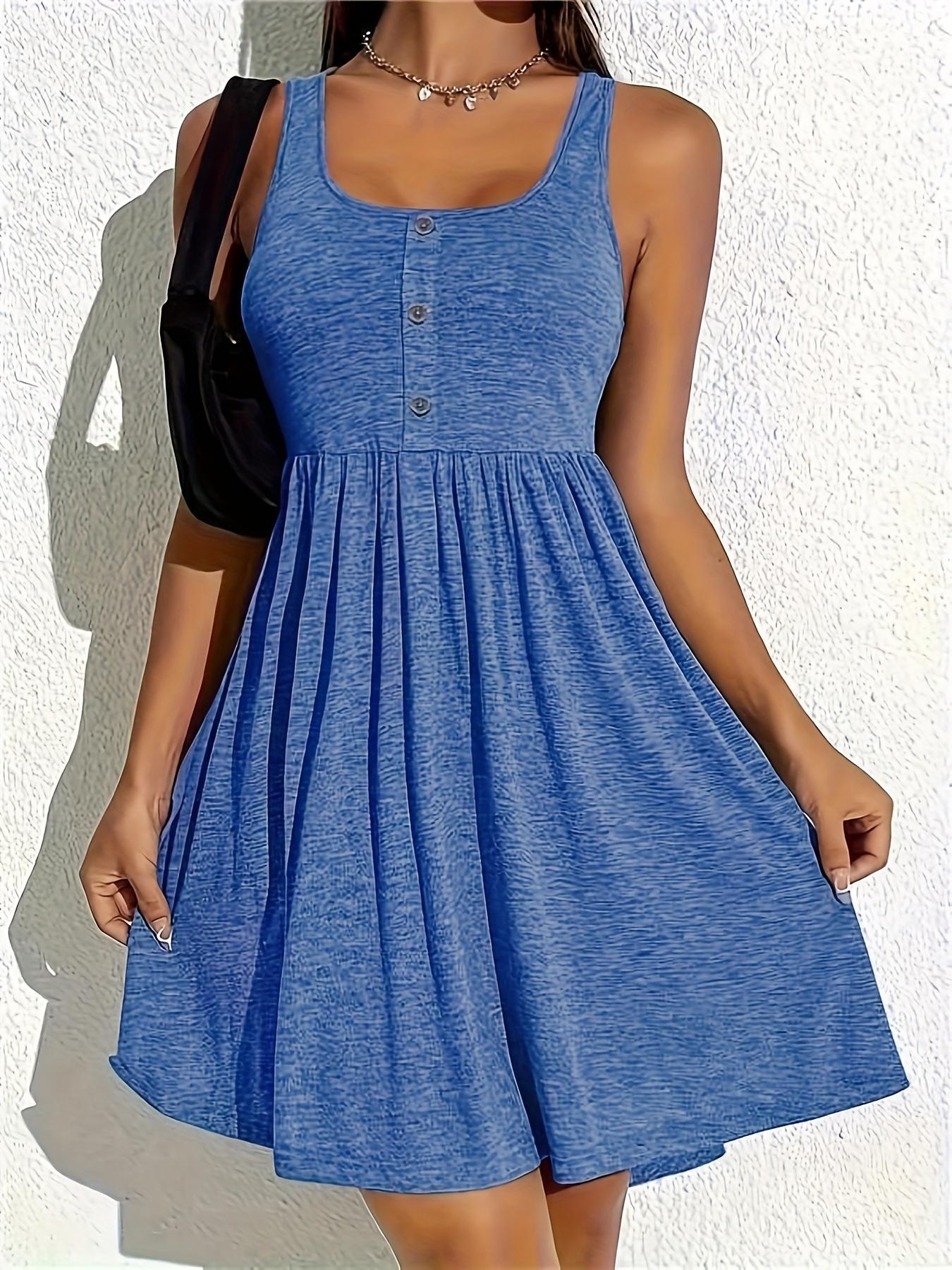 Plus Size Plain Fake Buttons Scoop Neck Fitted Stretchy Jersey Tank Dress, Casual Sleeveless A Line Feminine Aesthetic Dress, Summer Clothes Women, Women's Clothing, Dresses for Women, Women's Clothes for Daily Wear, Plus Size Women's Clothing, Womenswear Plus Size Plain Fake Buttons Scoop Neck Fitted Stretchy Jersey Tank Dress, Casual Sleeveless A Line Feminine Aesthetic Dress, Summer Clothes Women, Women's Clothing, Dresses for Women, Women's Clothes for Daily Wear, Plus Size Women's Clothing, Womenswear