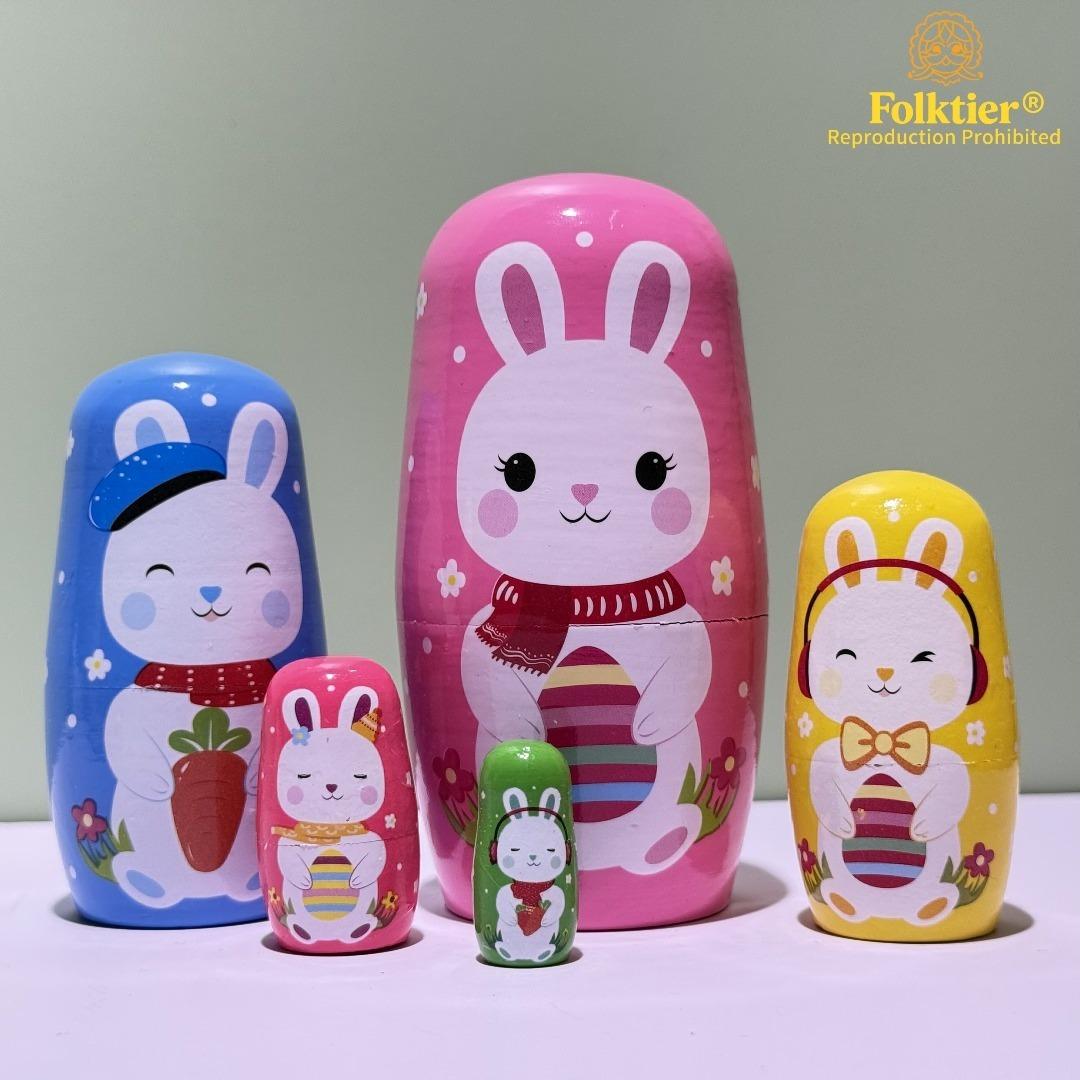 1 Set Russian Nesting Dolls,  Little White Rabbit Matryoshka Dolls, Wooden Educational Toys for Kids, Crafts & Collectible Souvenirs, Ideal Gifts for Christmas Halloween Easter Thanksgiving Valentine's Day Ramadan New Year Birthday Party Wedding.