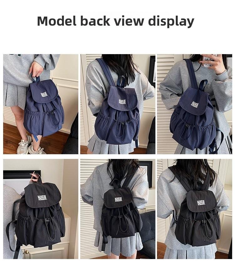 Korean Style Ins Drawstring Flap Backpack, Lightweight Nylon Casual Daypack, Large Capacity School Bag, Multi-Use Rucksack for Commute & Travel