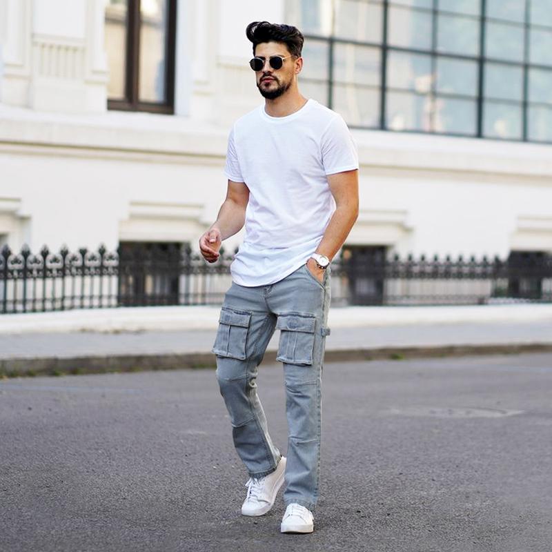 GINGTTO Men's Jeans Stretch Baggy Wide Leg Denim Pants Hip Hop Streetwear Carpenter Jean with Cargo Pockets